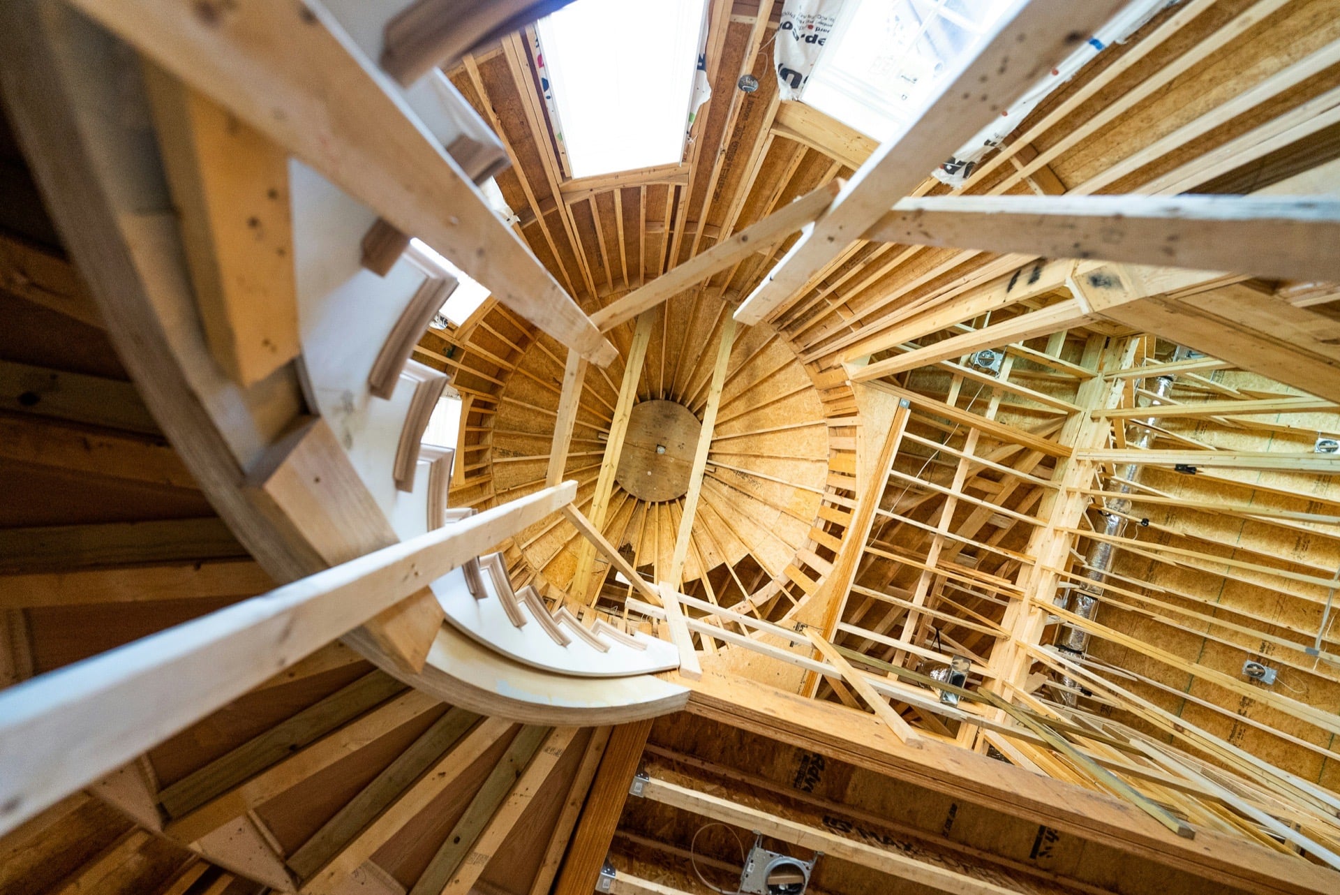 Wooden ceiling framing during renovation
