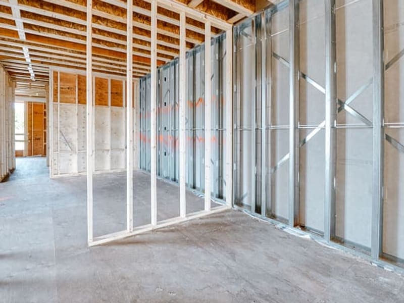 Interior metal stud partition walls with steel framing and cross bracing in multiplex