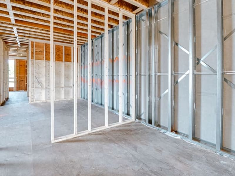 Interior metal stud partition walls with steel framing and cross bracing in multiplex