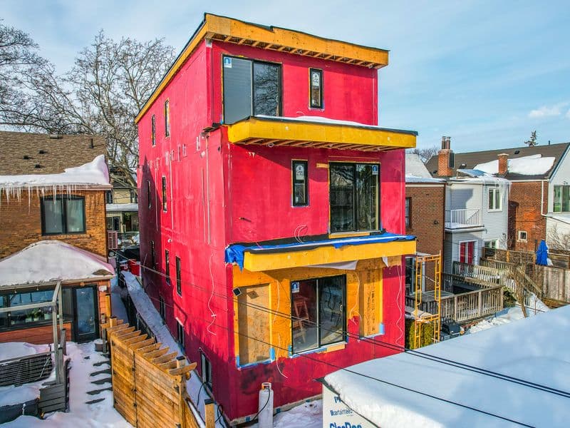 Three-storey multiplex with GlasRoc sheathing and framing at 37 Milverton Blvd in Toronto