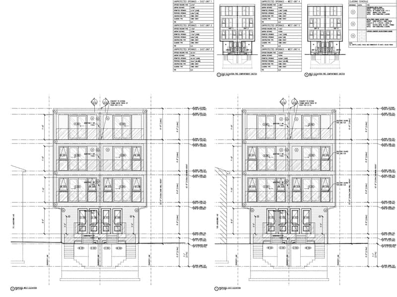 Architectural elevation drawings of four-storey multiplex at 710 Lansdowne Ave in Toronto