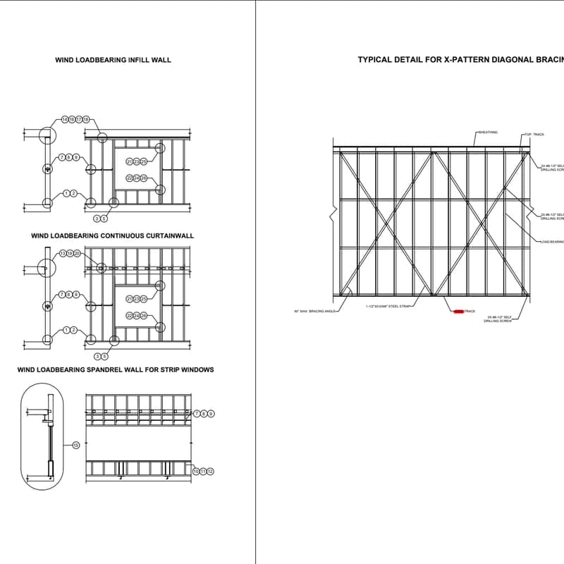 Metal stud shop drawing showing wall panel layout