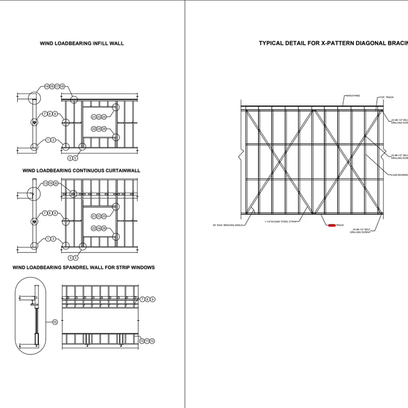 Metal stud shop drawing showing wall panel layout