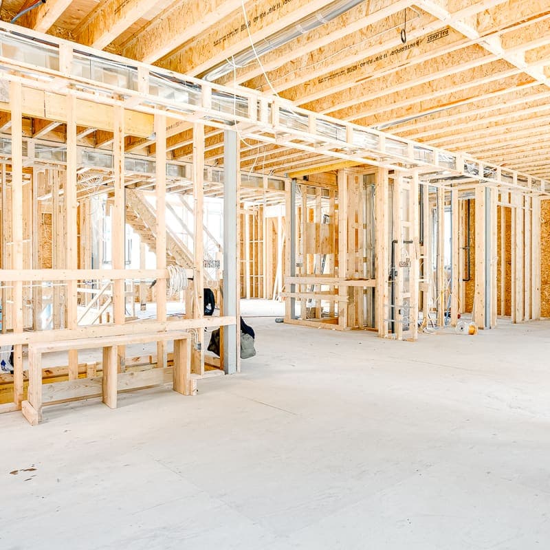 Coffered ceiling framing in living room