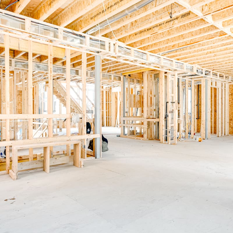 Coffered ceiling framing in living room