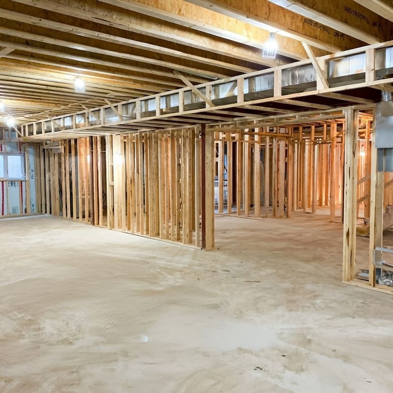 Basement wall framing against foundation