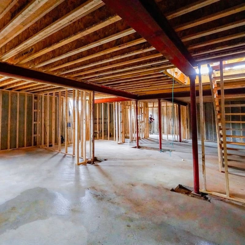 Basement framing showing multiple rooms and bulkheads