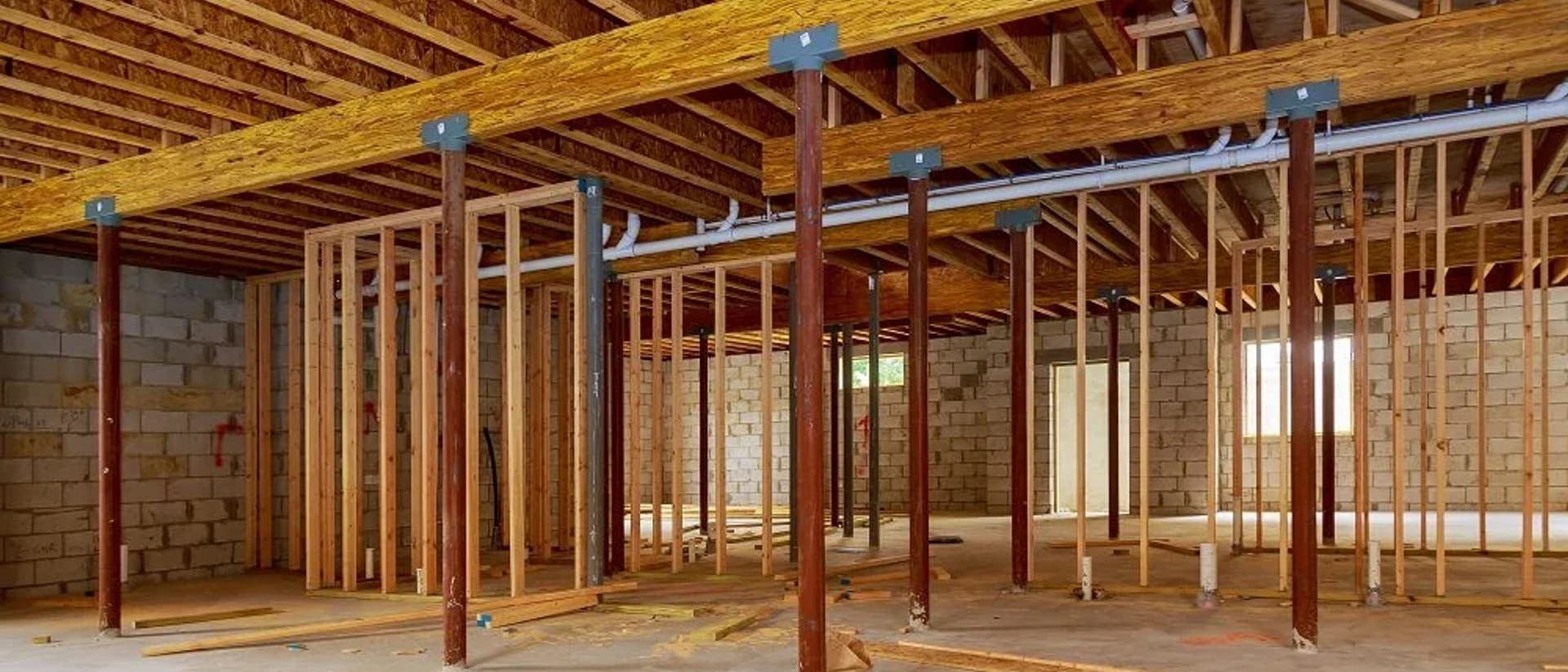 Finished basement framing ready for insulation