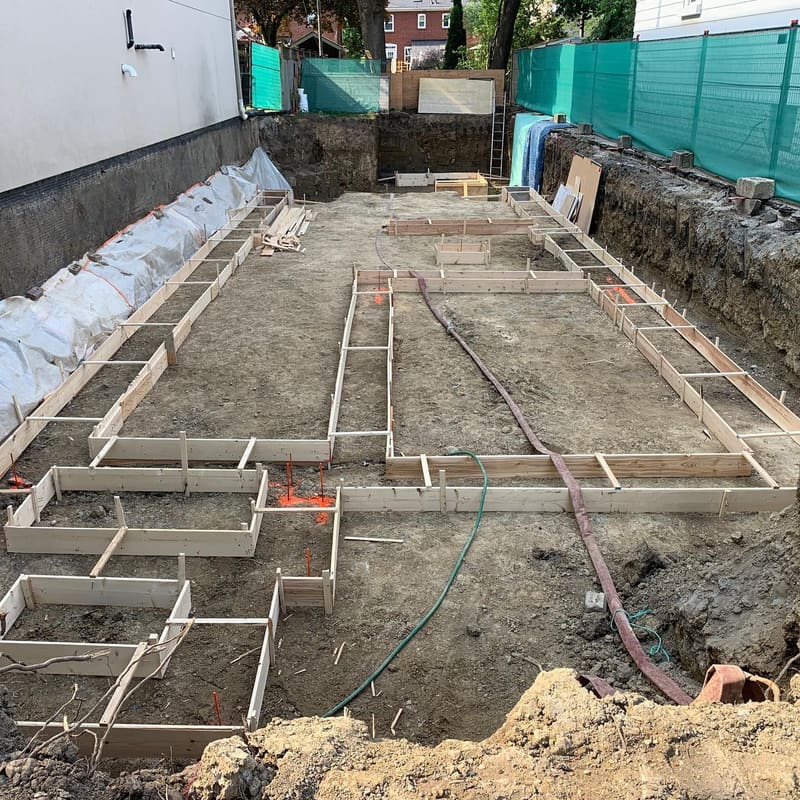 Strip footing formwork ready for concrete