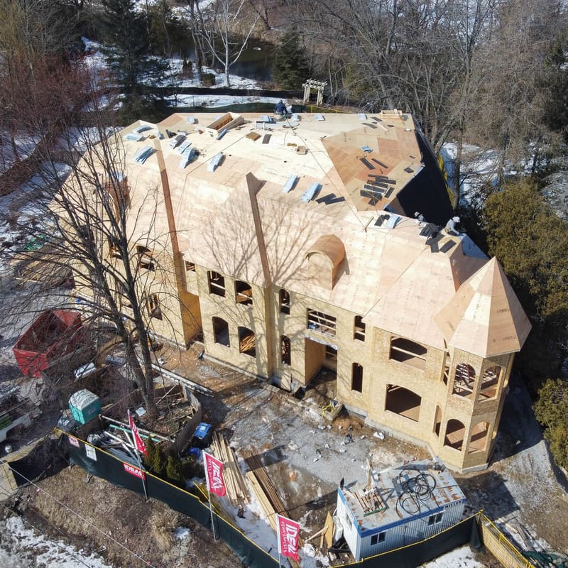 Custom home framing under construction in Toronto
