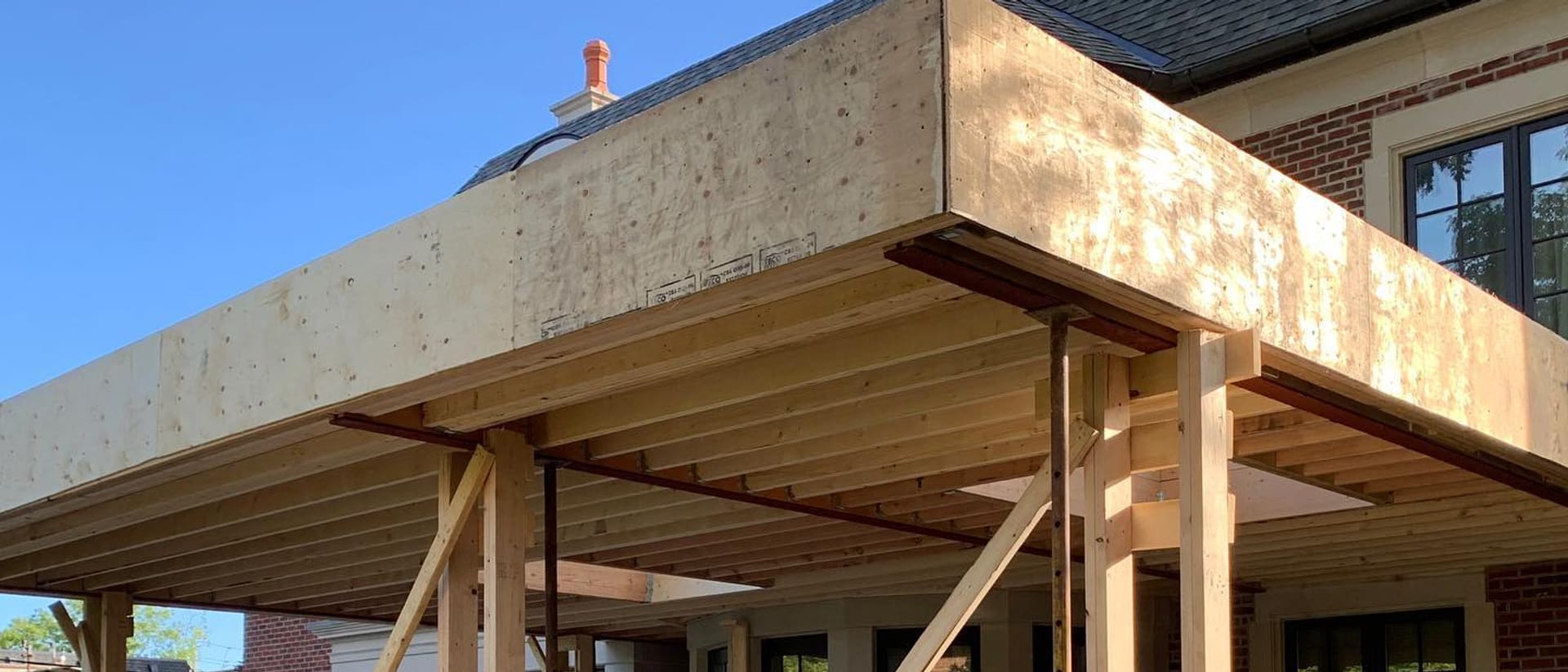 Completed garage framing ready for exterior