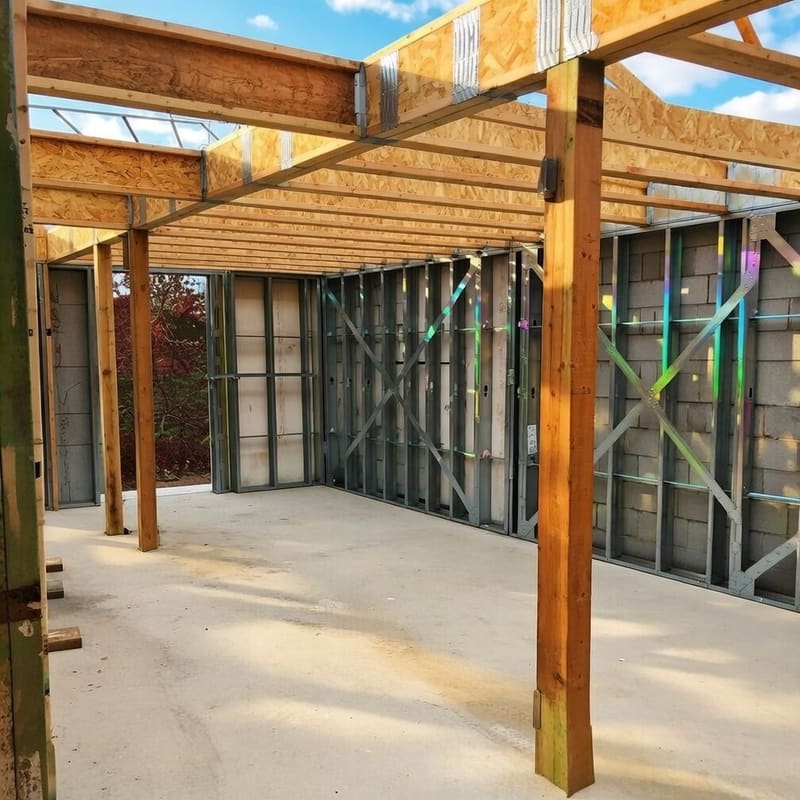 Completed multiplex metal framing ready for inspection