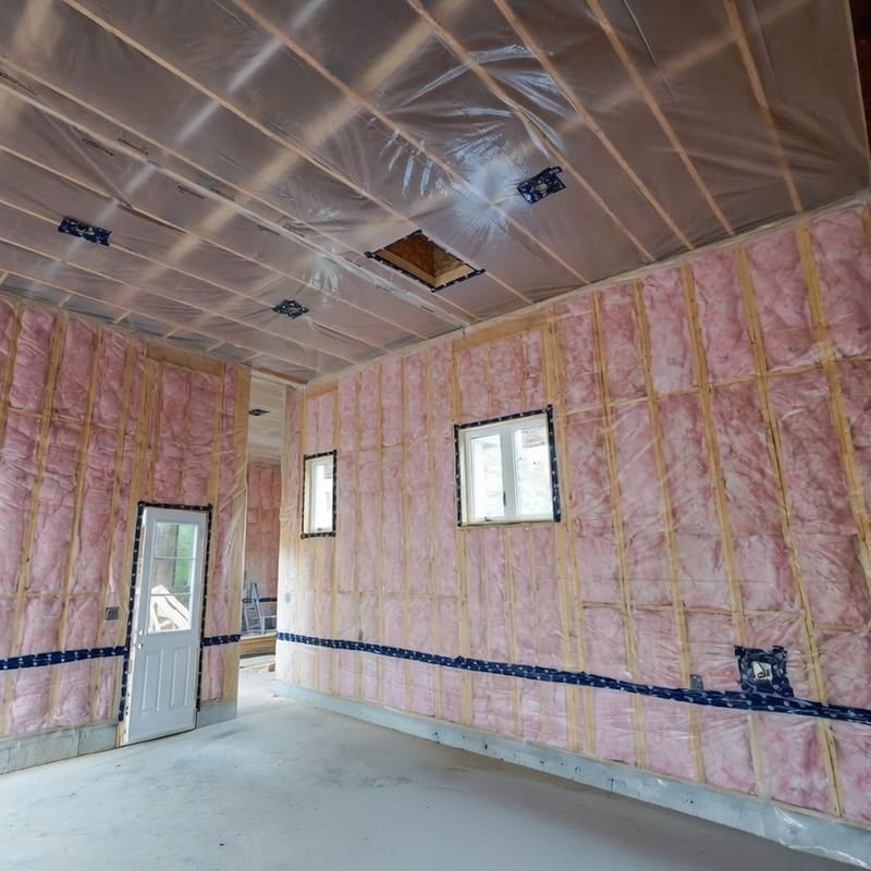 Fiberglass batt insulation in exterior wall cavities