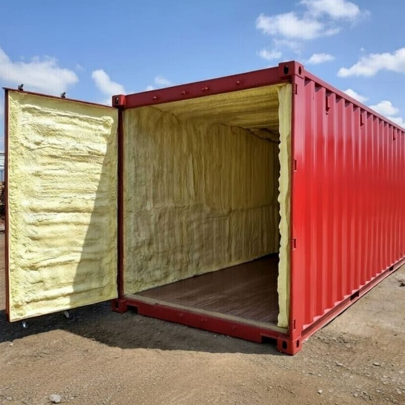Closed cell spray foam on shipping container walls
