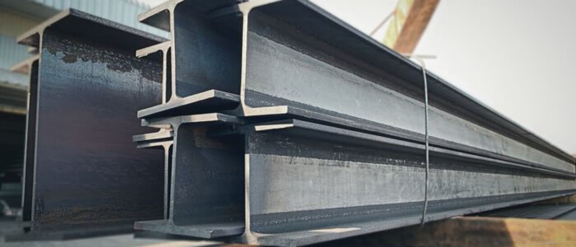 Completed steel beam with welded connections